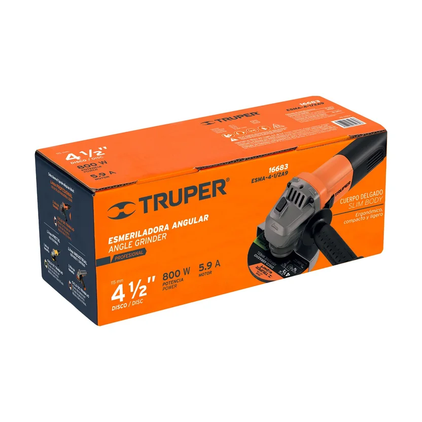 Pulidora Angular Profesional 4.1/2 Pulgadas 800 W con Accesorios Truper - Imagen 3