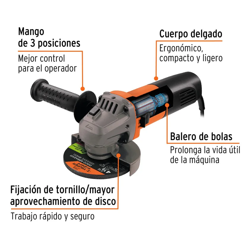 Pulidora Angular Profesional 4.1/2 Pulgadas 800 W con Accesorios Truper - Imagen 4