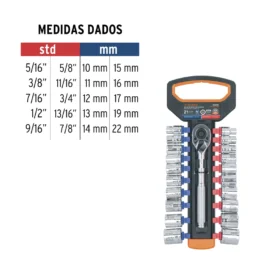 Juego de Dados mm STD con Matraca Cuadro 3/8" Truper